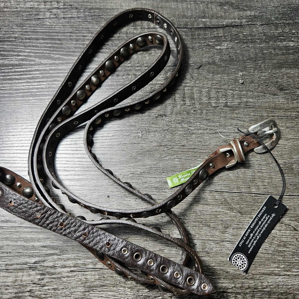 Nanni Brown Studded Leather Belt Wrap 200 cm Made in Italy Grommets NWT